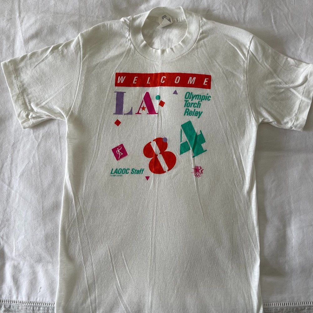 Vintage 1984 Olympics Welcome Olympic Torch Relay - LAOOC Staff T-Shirt